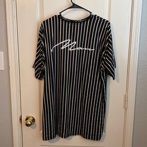 boohooMAN retro stripes tee with back graphic logo